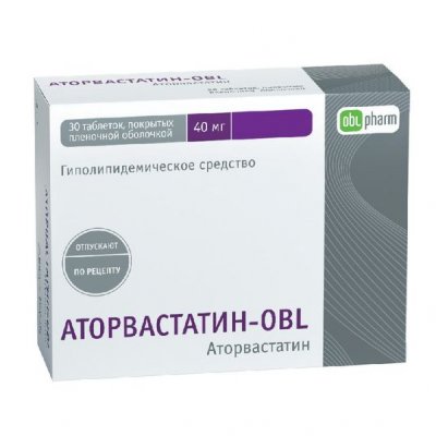 Купить аторвастатин-obl, таблетки, покрытые пленочной оболочкой 40мг, 30 шт в Семенове