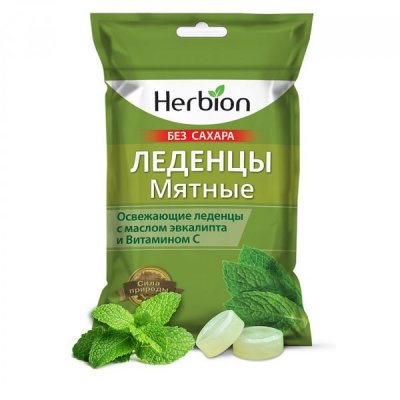 Купить herbion (хербион), леденцы с маслом эвкалипт и витамином с мятные без сахара, пакет 62,5г в Семенове