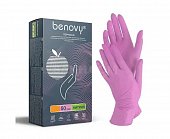 Купить перчатки benovy смотровые нитриловые нестерильные неопудрен текстурир с однократной хлорацией размер l 50 пар, розовые в Семенове