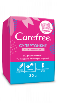 Купить carefree (кэфри) прокладки ежедневные супер тонкие фреш scent ароматизированные 20шт в Семенове