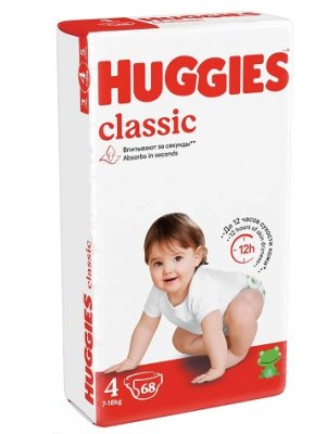 Купить huggies (хаггис) подгузники классик 4 7-18кг 68шт в Семенове