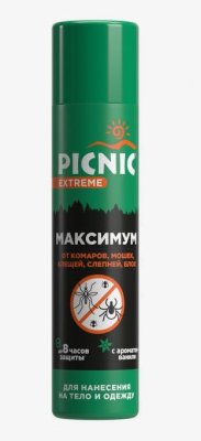 Купить пикник (picnic) extreme аэрозоль от клещей, комаров, блох и мошек 5в1, 200мл в Семенове