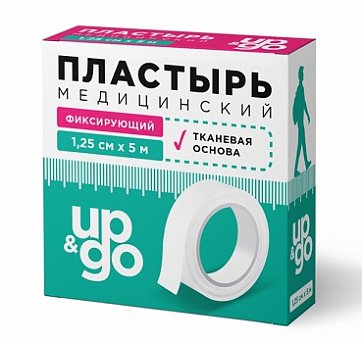 Пластырь UP&GO фиксирующий на тканевой основе 1,25см х 500см, 1шт