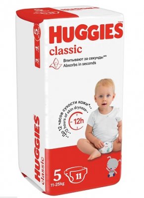 Купить huggies (хаггис) подгузники классик 5 11-25кг 11шт в Семенове