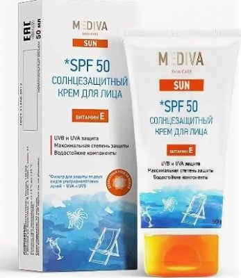 Купить mediva (медива) sun крем для лица солнцезащитный, 50мл spf50 в Семенове