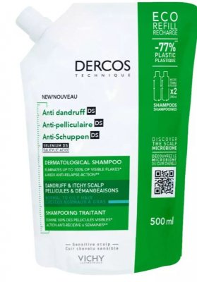 Купить vichy dercos (виши) шампунь-уход против перхоти для нормальных и жирных волос, сменный блок 500мл в Семенове