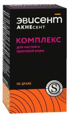 Купить эвисент акнесент комплекс для чистой и здоровой кожи, драже 750мг, 120 шт бад в Семенове