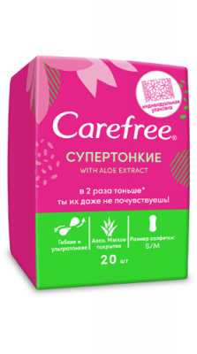 Купить carefree (кэфри) прокладки ежедневные супер тонкие алоэ 20шт в Семенове