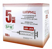 Купить шприц 5мл sfm с иглой 3-компонентный 22g 0,7х40мм с технологией luer lock, 100шт в Семенове