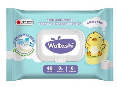 Купить watashi (ваташи) бумага туалетная влажная для детей с рождения, шт в Семенове
