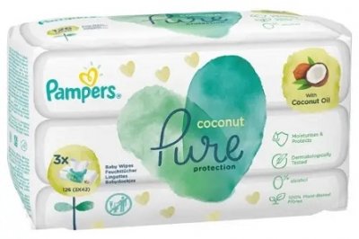 Купить pampers рure protection coconut (памперс) салфетки влажные, 42шт (в комплекте 3 упаковки) в Семенове