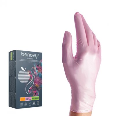 Купить перчатки benovy смотровые нитриловые нестерильные неопудренные текстурные с однократной хлорацией размер xs, 100 шт, перламутрово-розовые в Семенове