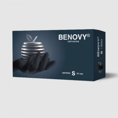 Купить перчатки benovy смотровые нитриловые нестерильные неопудрен текстурир на пальцах размер s 50 пар, черные в Семенове