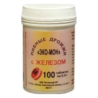 Купить дрожжи пивные эко-мон с железом, таблетки 450мг, 100 шт бад в Семенове