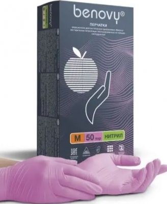 Купить перчатки benovy смотровые нитриловые нестерильные неопудренные текстурные с однократной хлорацией размер m, 100 шт, розовые в Семенове