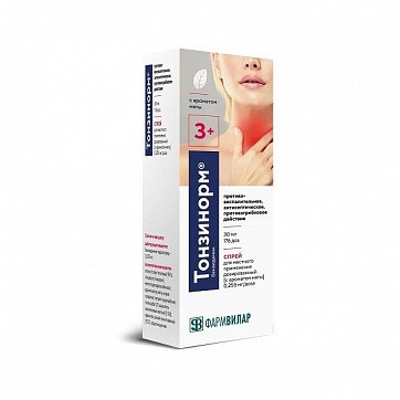 Тонзинорм, спрей для местного применения дозированный с ароматом мяты 0,255мг/доза, флакон 30мл (176доз)