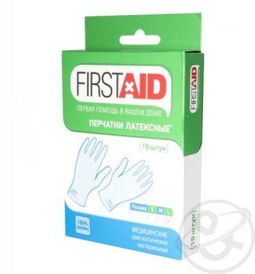 Купить перчатки first aid смотр. н/стер. латекс. опудр., l №10(tg medical, малайзия) в Семенове