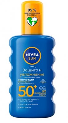 Купить nivea (нивея) sun спрей солнцезащитный защита и увлажнение, 200мл spf50 в Семенове