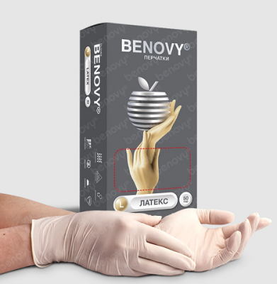 Купить перчатки benovy латексные нестерильные неопудренные текстурир на пальцах хлорированные размер l 50 пар в Семенове