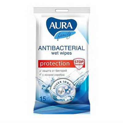 Купить aura (аура) салфетки влажные антибактериальные 15шт в Семенове