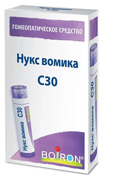 Нукс вомика С30, гомеопатический монокомпонентный препарат растительного происхождения, гранулы гомеопатические 4 гр 