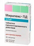 Мирапекс ПД, таблетки пролонгированного действия 1,5мг, 30 шт