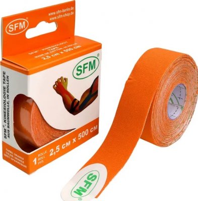 Купить лента (тейп) кинезиологическая sfm-plaster на хлопковой основе  2,5см х 5м оранжевый в Семенове