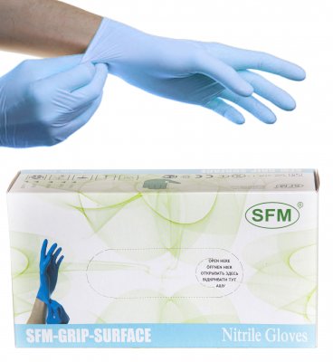 Купить перчатки sfm смотровые нестерильные нитриловые неопудрен текстурир размер l, 100 пар, голубые в Семенове